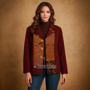 Boho Patchwork Embroidered Blazer Jacket Size L Fall Tapestry Vintage Allure